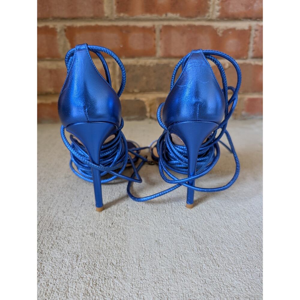 Stuart Weitzman Nudistwrap 110 Blue Metallic Leather Heel Sandal New Size 6 $525 - Picture 7 of 16